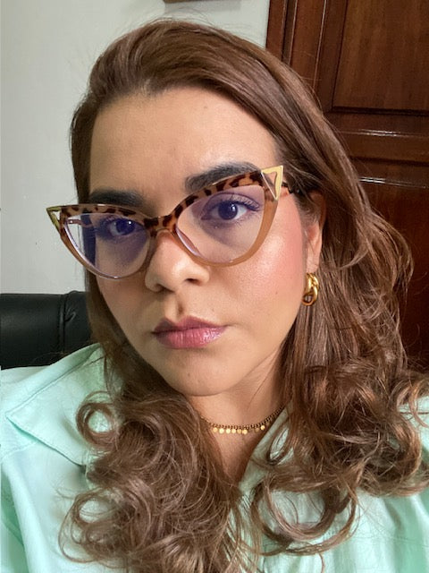 Lentes Cat Eye Leopardo con Beige Esquinas de Metal Gold