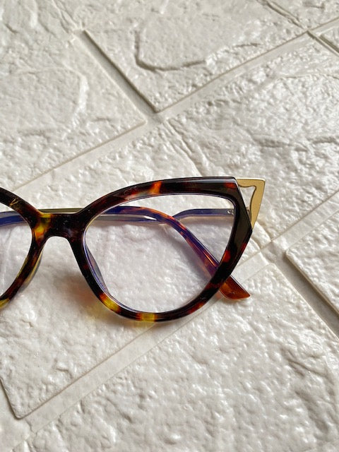 Lentes Cat Eye Leopardo Esquinas de Metal Gold