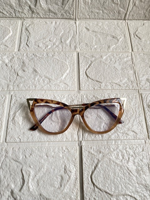 Lentes Cat Eye Leopardo con Beige Esquinas de Metal Gold