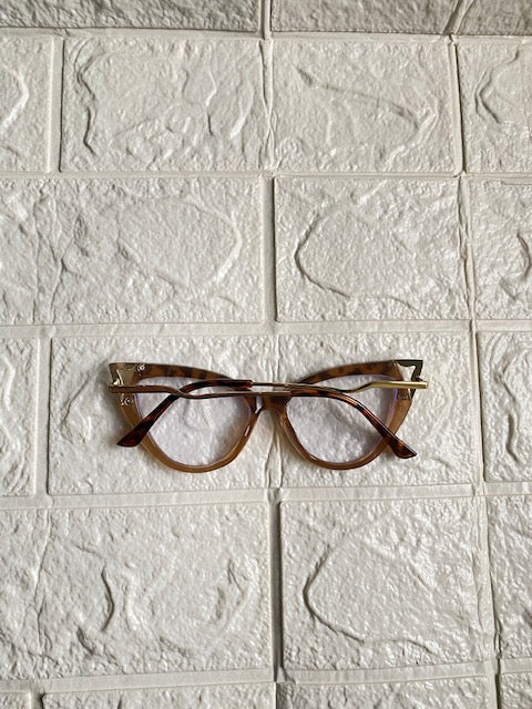 Lentes Cat Eye Leopardo con Beige Esquinas de Metal Gold
