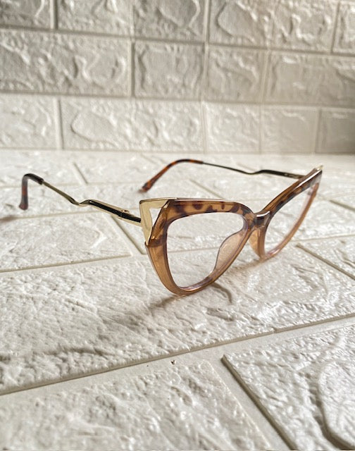Lentes Cat Eye Leopardo con Beige Esquinas de Metal Gold