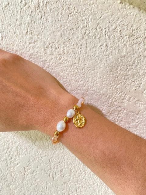 Pulsera Beige Cruz Dorada