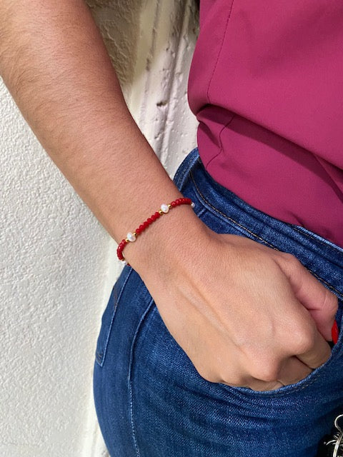 Pulserita Roja con Perlitas