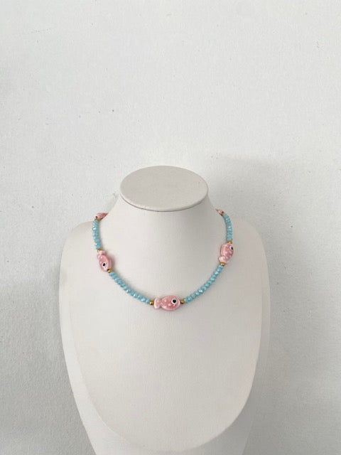 Chocker Azulito con Peces Rosa