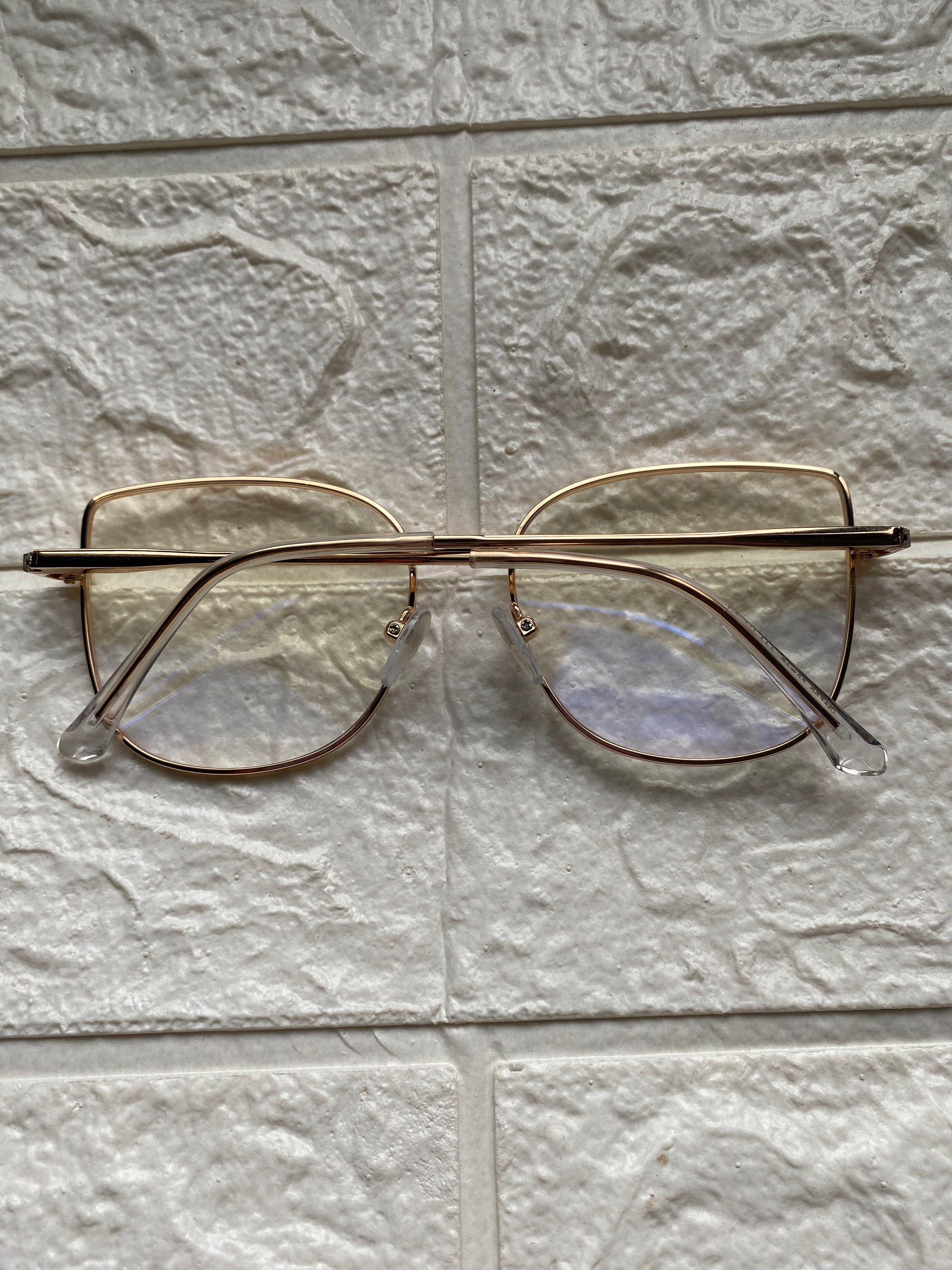 Lentes Cat Eye Full Gold detalle white