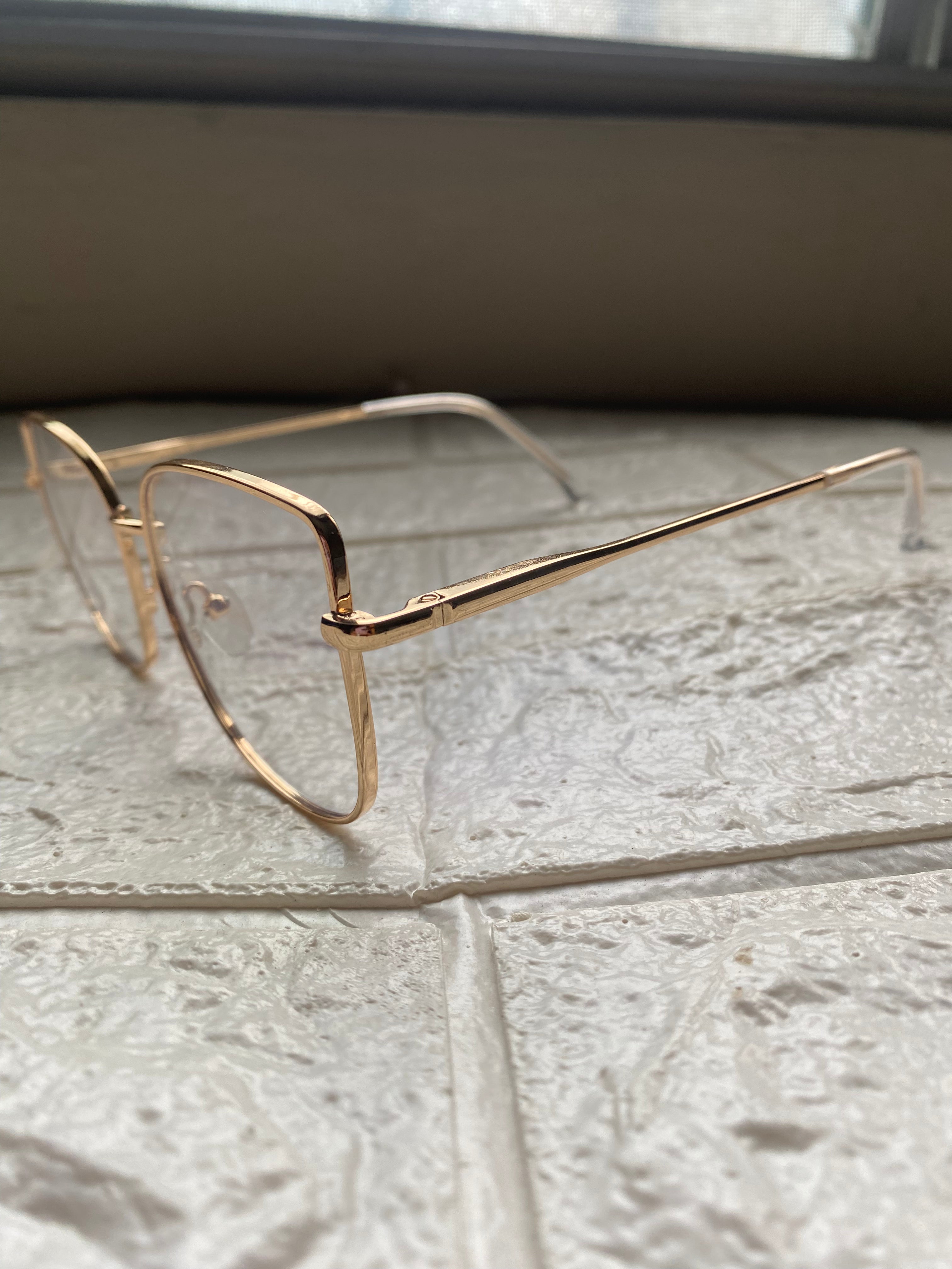 Lentes Cat Eye Full Gold detalle white