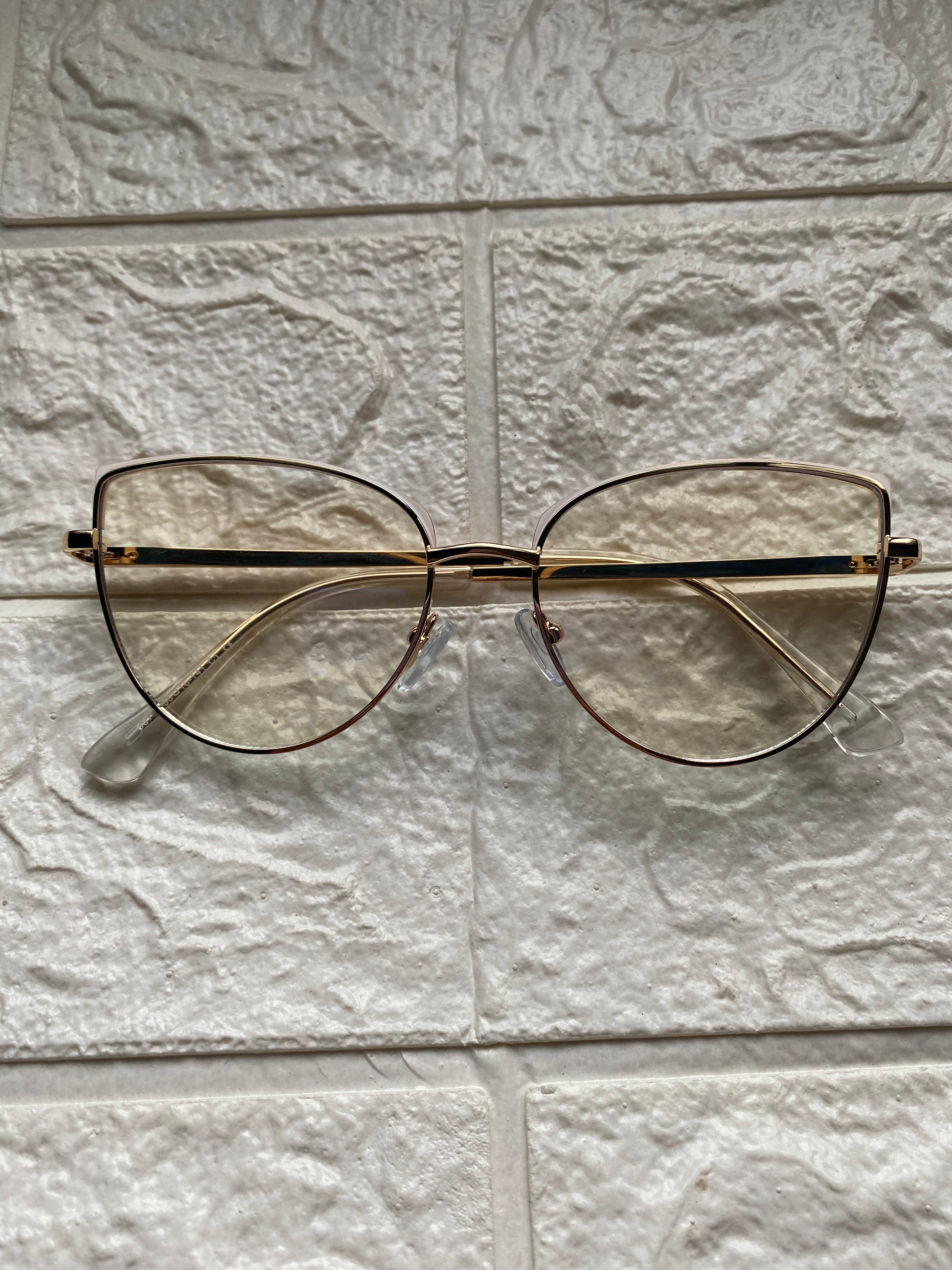 Lentes Cat Eye Gold Mini Triangles White