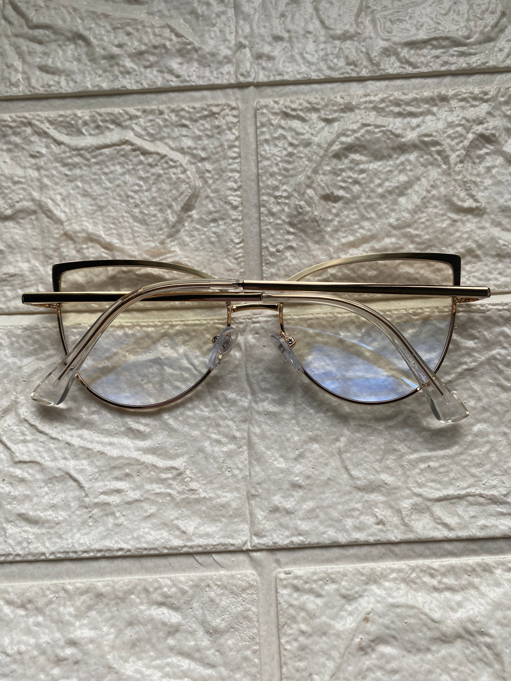 Lentes Cat Eye Gold Mini Triangles White