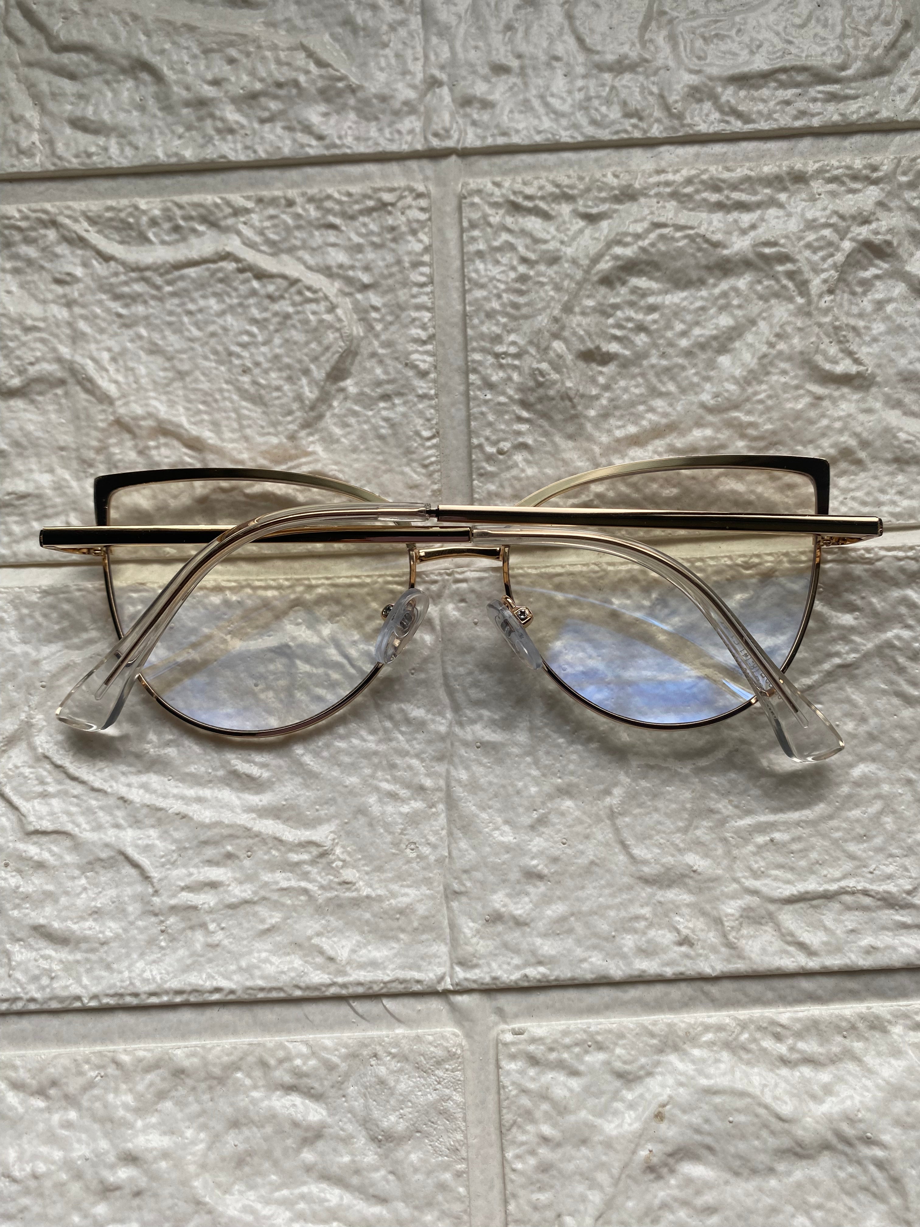 Lentes Cat Eye Gold Mini Triangles White