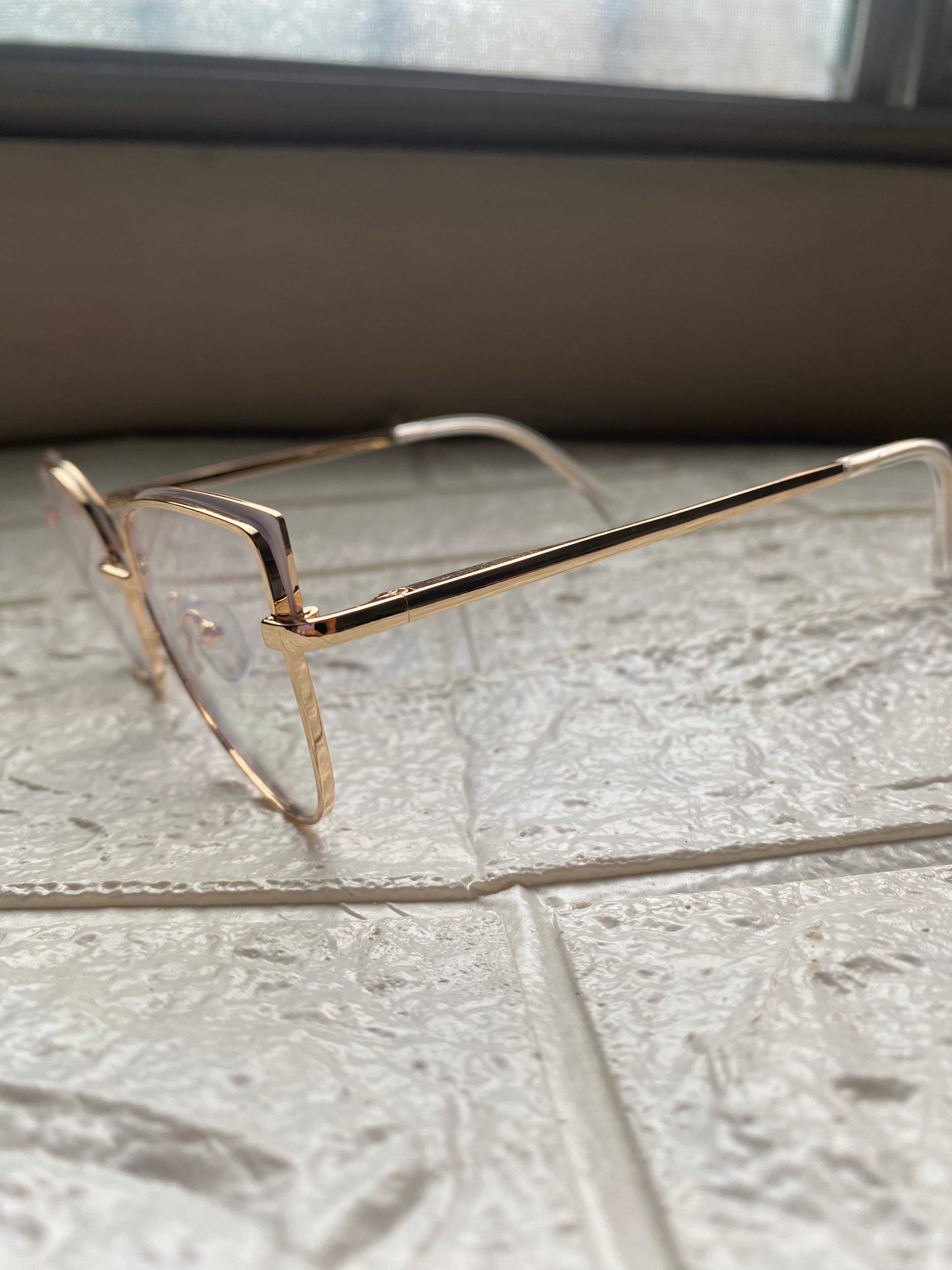 Lentes Cat Eye Gold Mini Triangles White