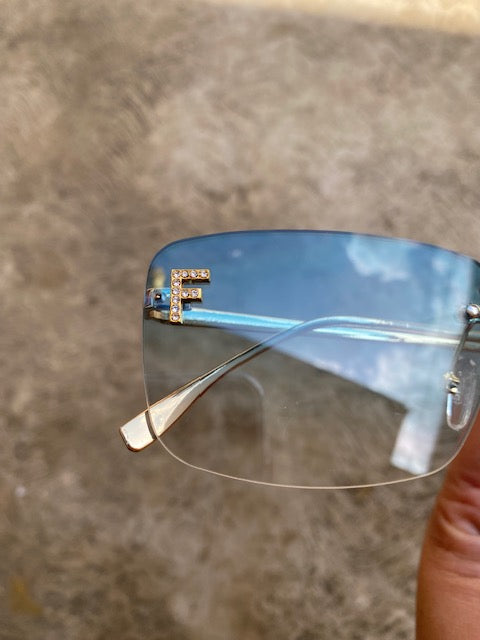 Lentes tipo Fendi Rectangulares Sin Aro Turqueza