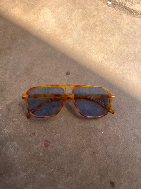 Lentes Azules Aro Carey Leopardo Amarillo