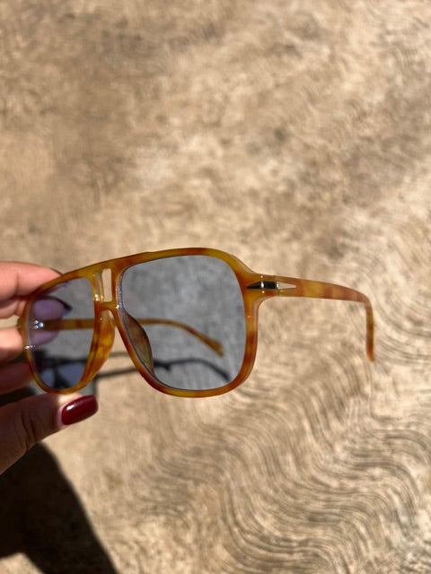 Lentes Azules Aro Carey Leopardo Amarillo