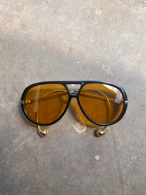 Lentes Aviadores Naranja Aro Negro Patillas Gold Gota Extremo