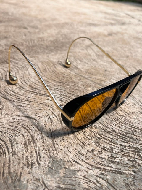 Lentes Aviadores Naranja Aro Negro Patillas Gold Gota Extremo