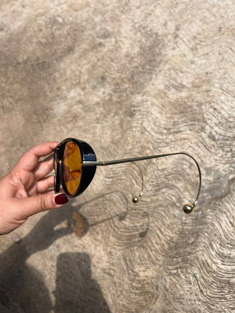 Lentes Aviadores Naranja Aro Negro Patillas Gold Gota Extremo