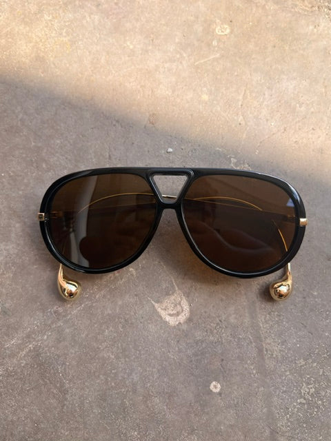 Lentes Aviadores Café Aro Negro Patillas Gold Gota Extremo
