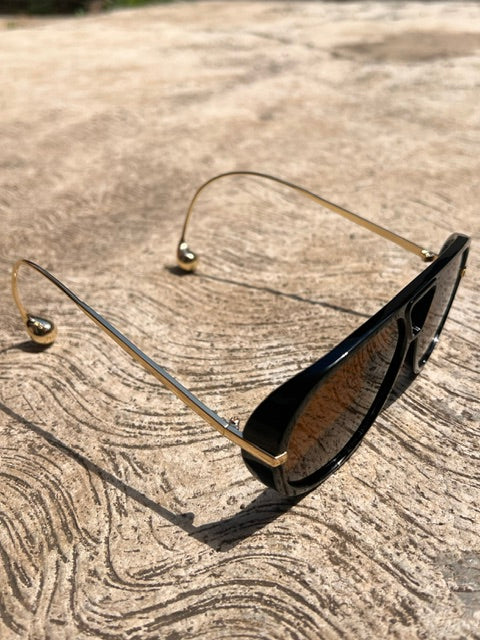 Lentes Aviadores Café Aro Negro Patillas Gold Gota Extremo