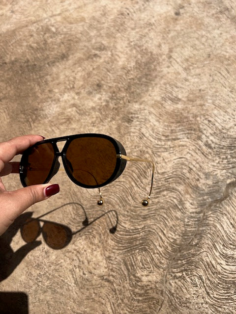 Lentes Aviadores Café Aro Negro Patillas Gold Gota Extremo