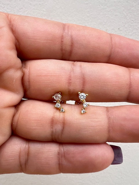 Mini Studs Gold 3 Circonias Clear Redondas Separadas