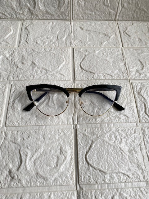 Lentes Cat Eye Dorados Con Aro Grueso Negro Arriba