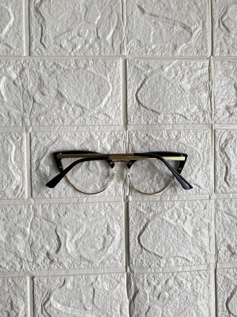 Lentes Cat Eye Dorados Con Aro Grueso Negro Arriba
