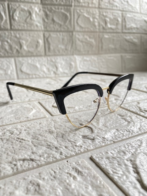Lentes Cat Eye Dorados Con Aro Grueso Negro Arriba
