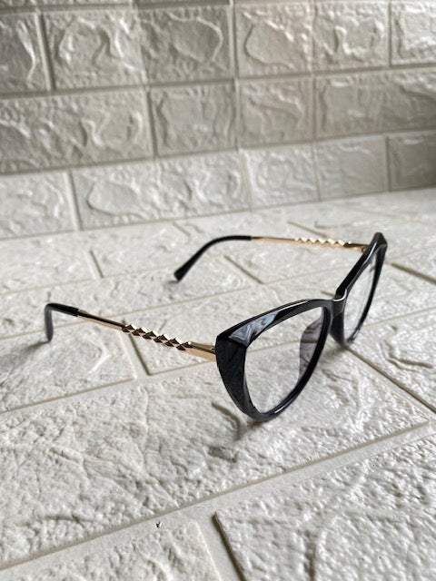 Lentes Cat Eye Negros Patillas Zigzag Gold