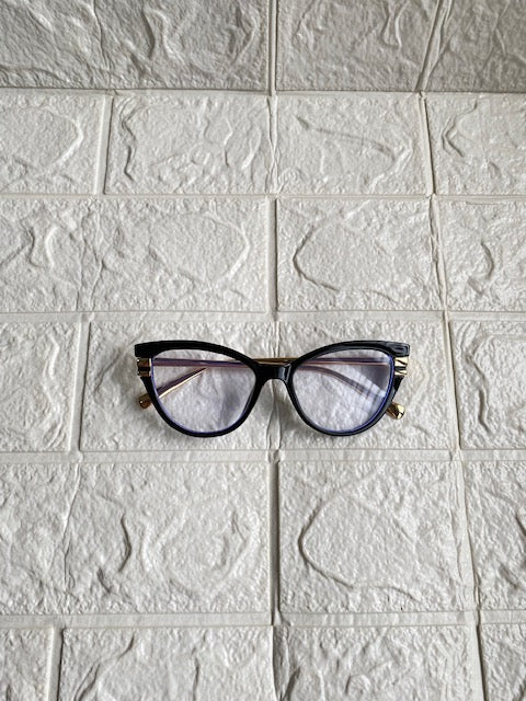 Lentes Cat Eye Negros Con 2 Lineas Doradas