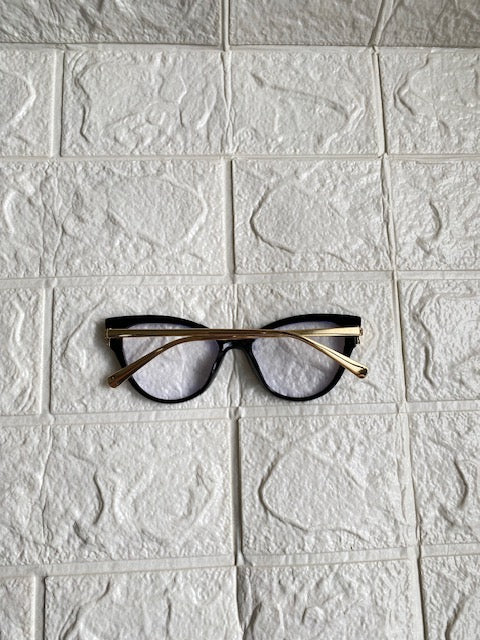 Lentes Cat Eye Negros Con 2 Lineas Doradas
