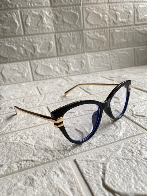 Lentes Cat Eye Negros Con 2 Lineas Doradas