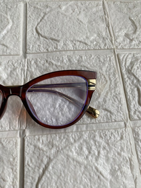 Lentes Cat Eye Cafe Con 2 Lineas Doradas