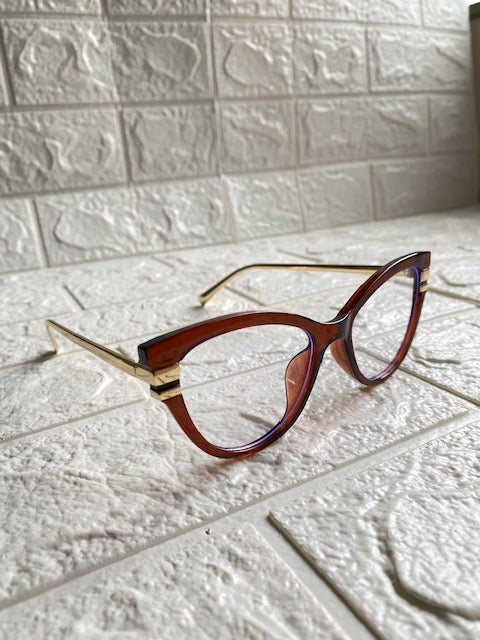 Lentes Cat Eye Cafe Con 2 Lineas Doradas