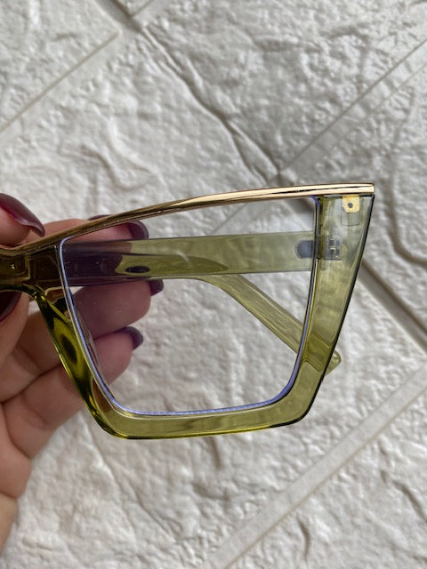 Lentes Cat Eye Verde Clear Con Dorado