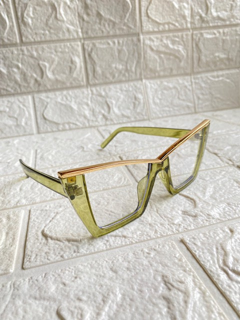 Lentes Cat Eye Verde Clear Con Dorado