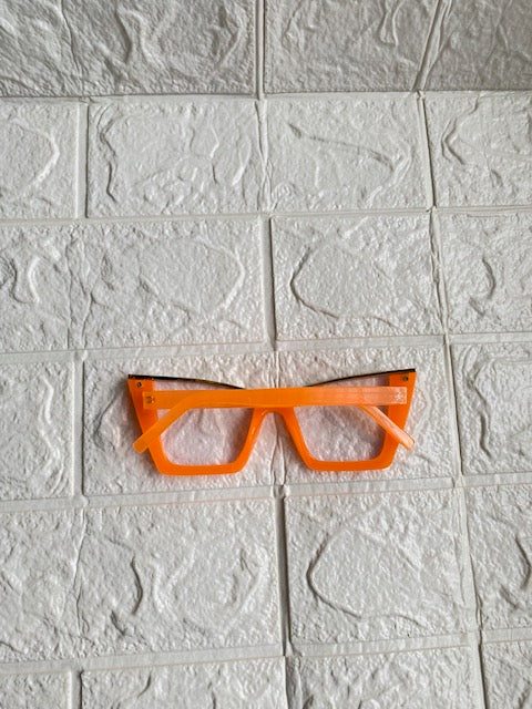 Lentes Cat Eye Naranja Neon Con Dorado