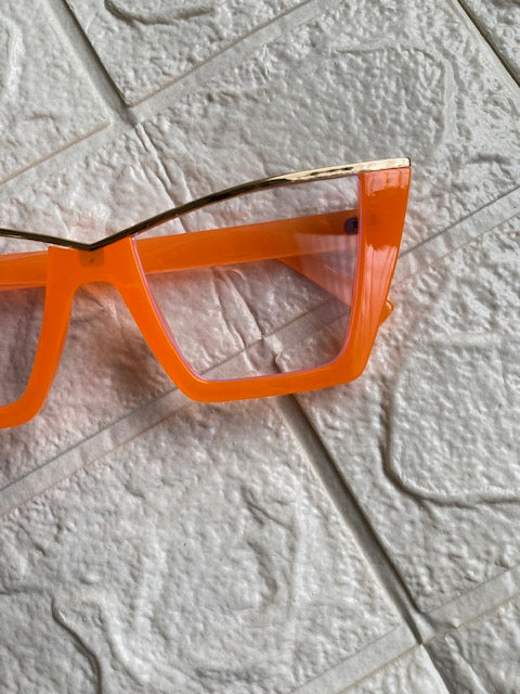 Lentes Cat Eye Naranja Neon Con Dorado