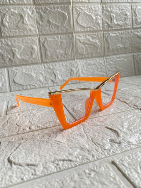 Lentes Cat Eye Naranja Neon Con Dorado