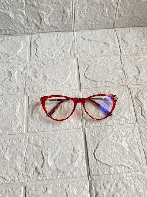 Lentes Cat Eye Rojo Corte Diamante
