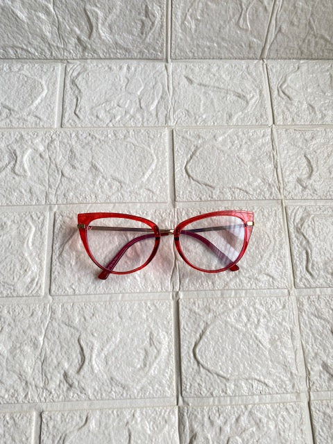 Lentes Cat Eye Rojos Con Patillas Gold