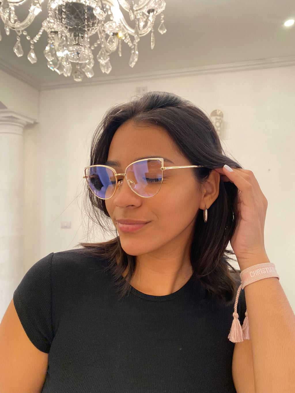 Lentes Cat Eye Gold Mini Triangles White