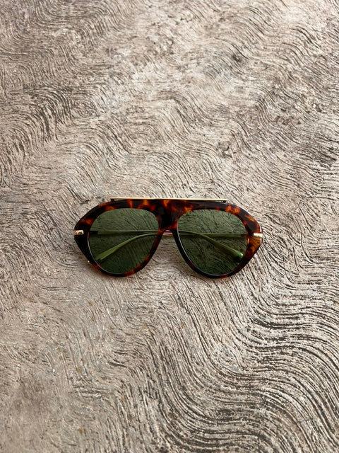 Lente Aviador Verde con Aro Leopardo Linea Metal