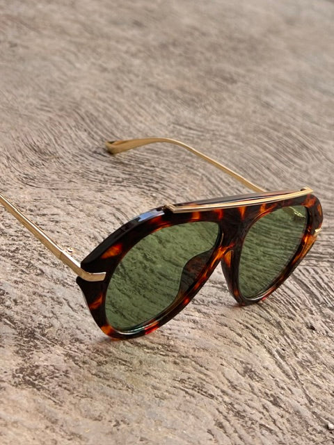 Lente Aviador Verde con Aro Leopardo Linea Metal
