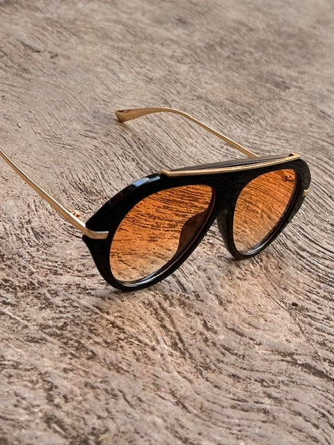 Lente Aviador Naranja con Aro Negro Linea Metal