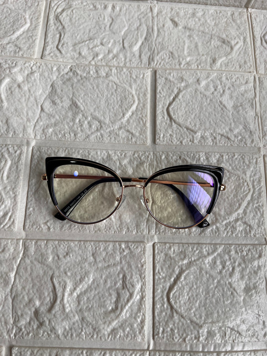 Lentes Cat Eye Negro Mitad con gold