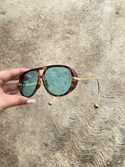 Lentes Aviadores Azules Aro Leopardo Patillas Gold Gotas Extremo
