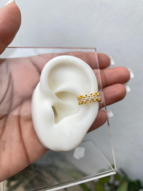 Earcuff Gold Hojitas Zirconias Brillantes