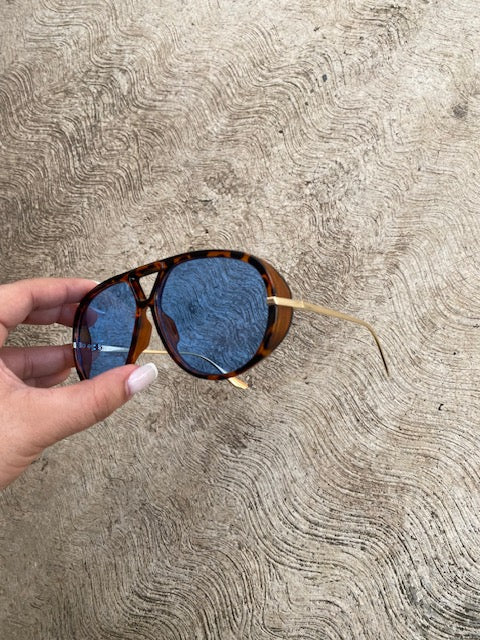 Lente Aviador Grande Azul Con Leopardo Patillas Metal Gold