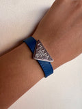 Brazalete Prada Cuerito Azul Logo Silver
