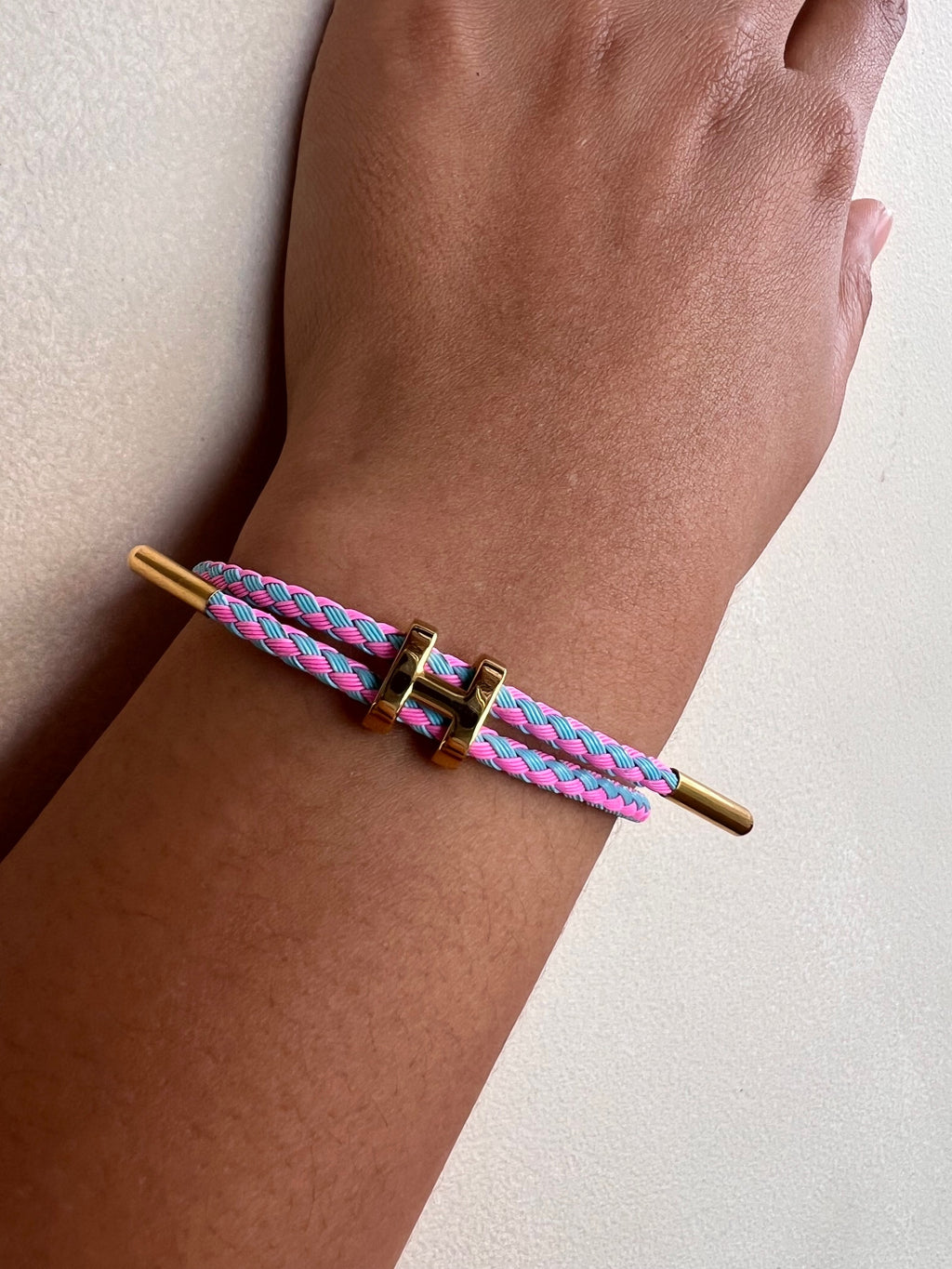 Brazalete Hermes Cuerito Rosado y Azul